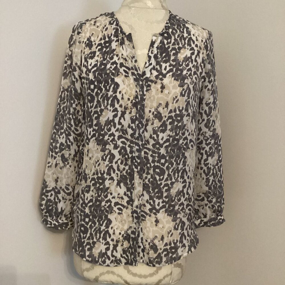 NEW! JOIE SILK PETERSON BLOUSE in GRAY TAN ANIMAL PRINT XS CONTEMPORARY CHEETAH